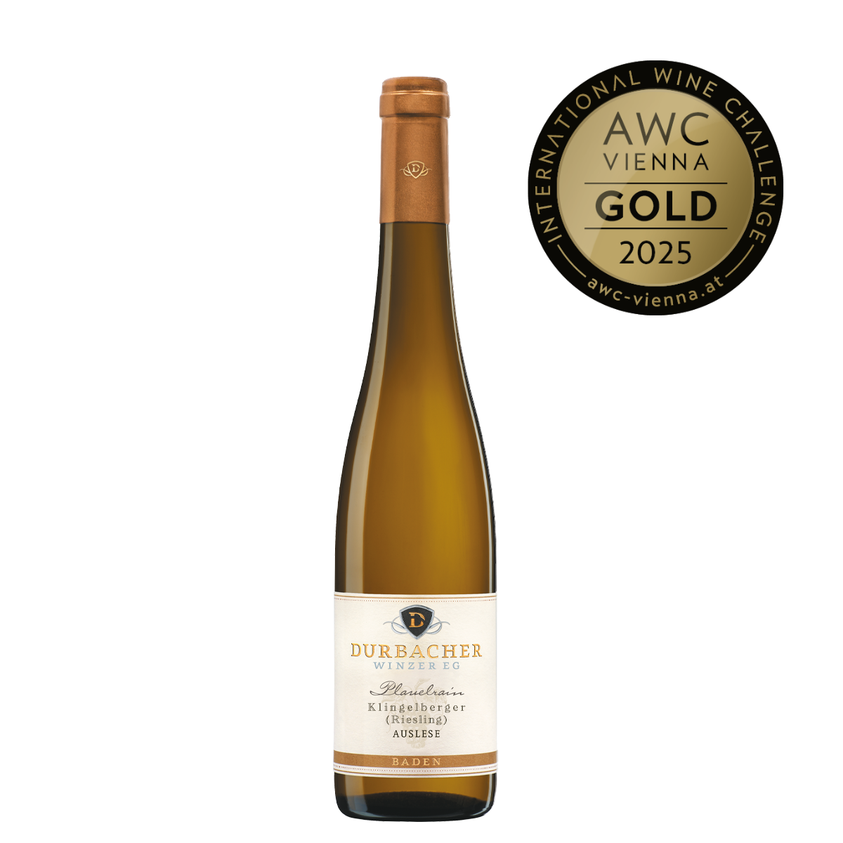 Weinflasche - Durbacher Riesling Auslese mild 0,5L - AWC VIENNA Gold 2025 prämiert