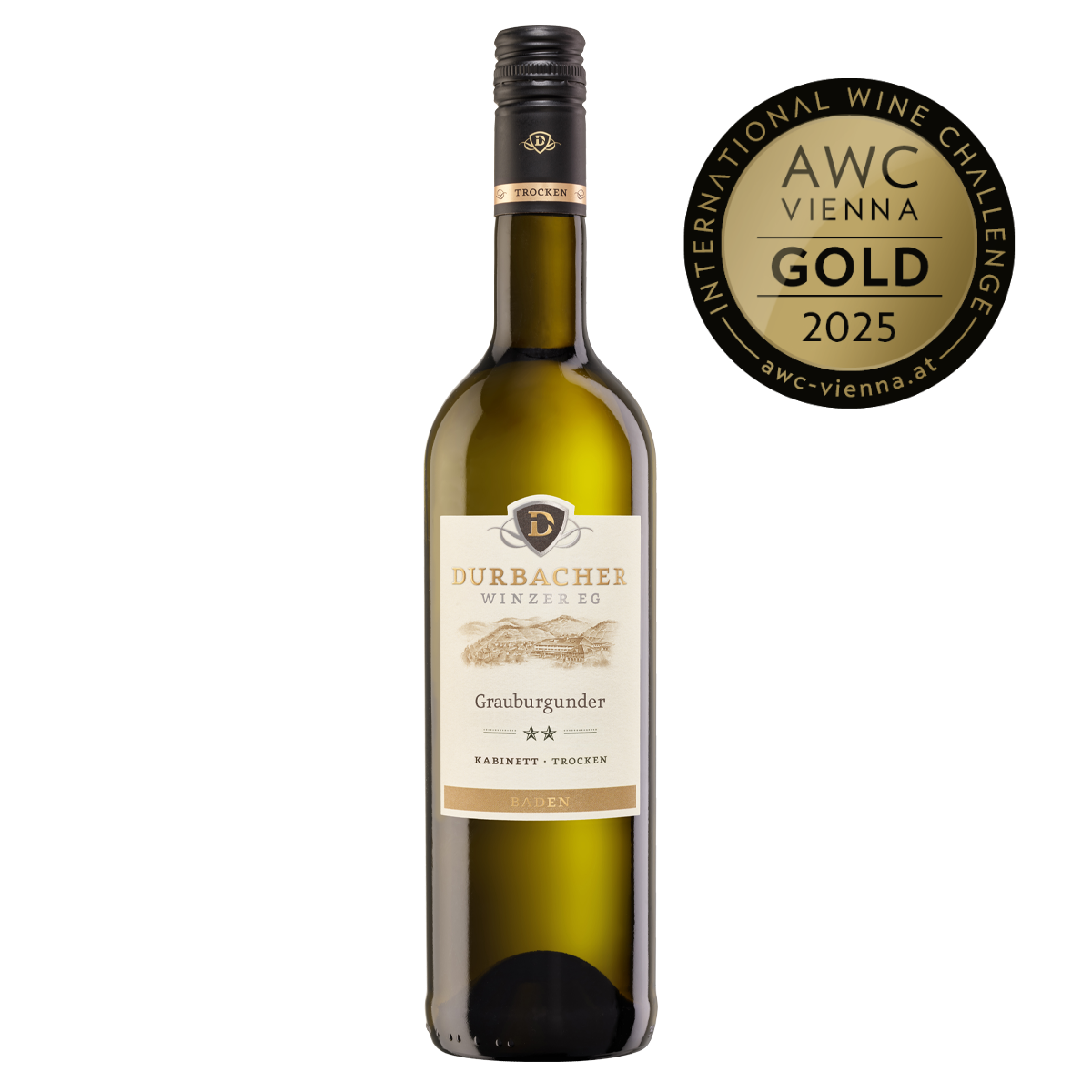 Weinflasche - Durbacher Grauburgunder Kabinett trocken 0,75L - AWC VIENNA Gold 2025 prämiert