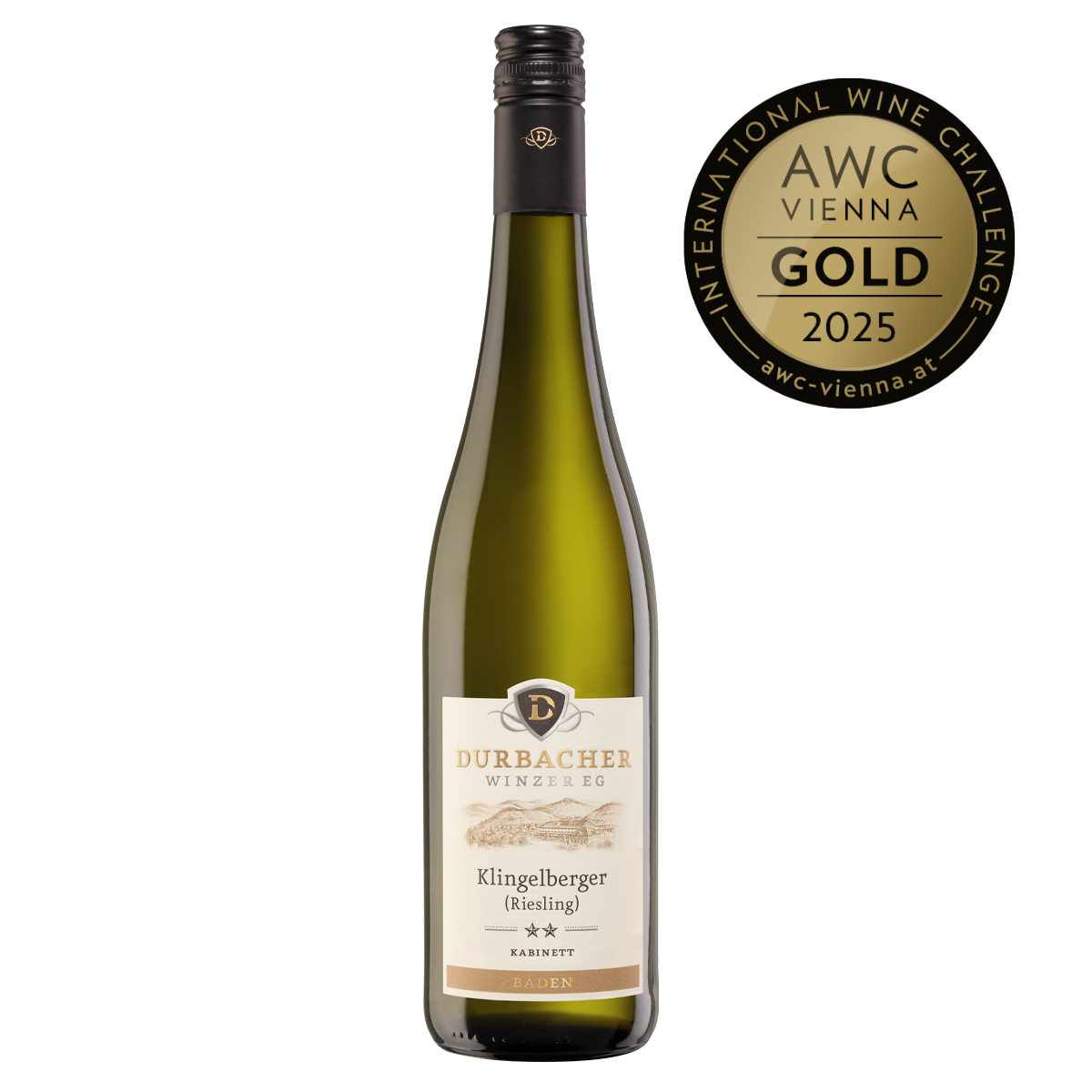 Weinflasche - Durbacher Riesling Kabinett mild 0,75L - AWC VIENNA Gold 2025 prämiert