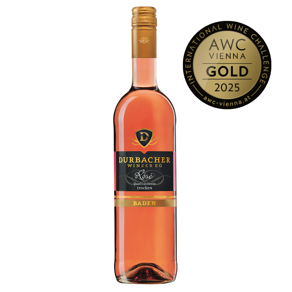 Weinflasche - Durbacher KOLLEKTION Spätburgunder Rosé QbA trocken 0,75L - AWC VIENNA Gold 2025 prämiert