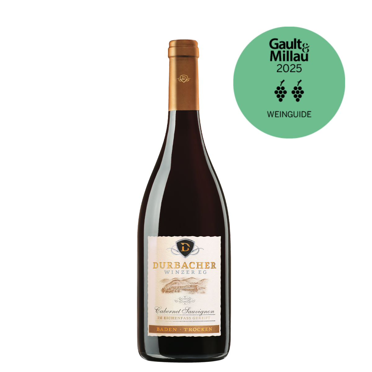 Weinflasche - Durbacher Cabernet Sauvignon Qba trocken 0,75L - Holzfass gereift - Gault & Millau 2025 prämiert