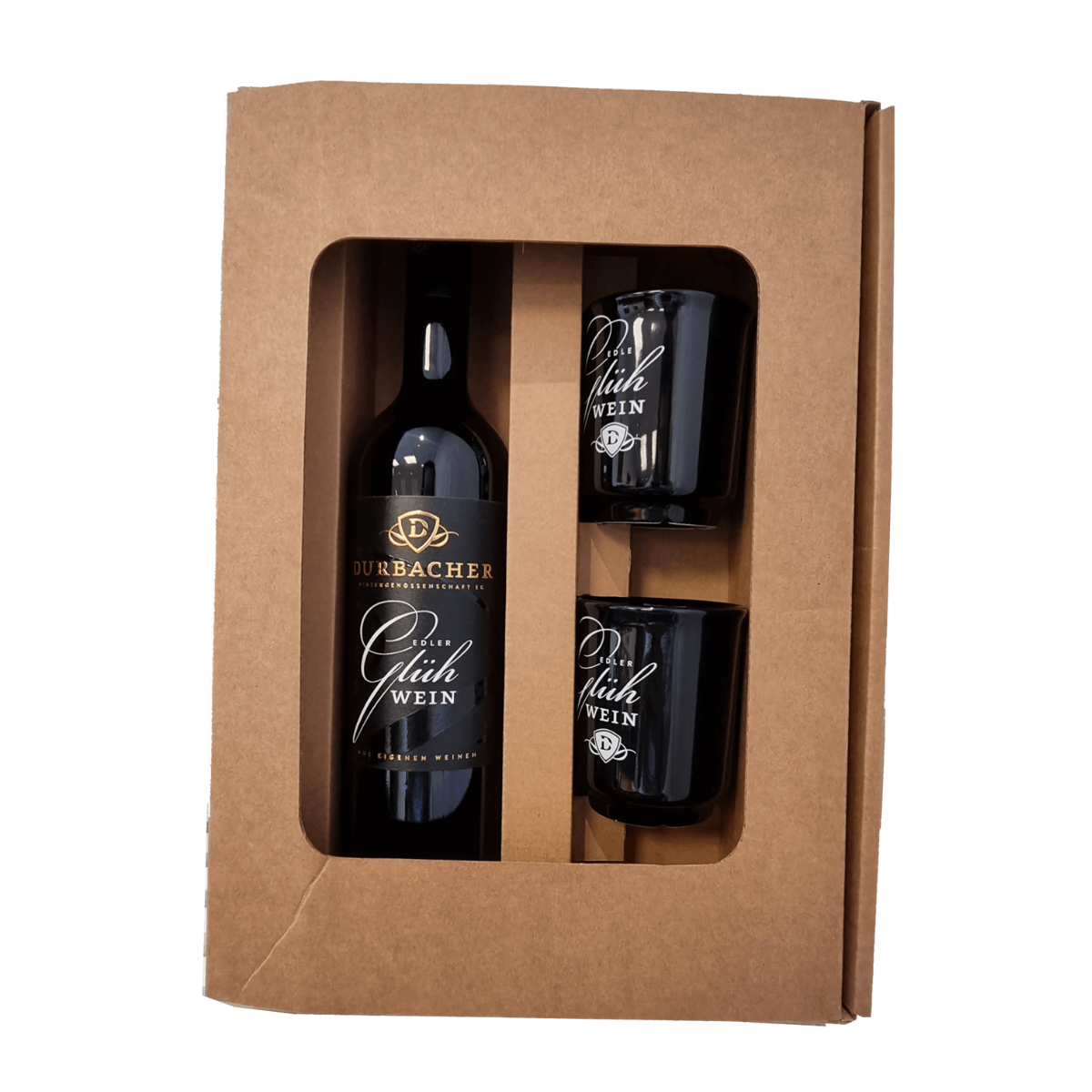 Geschenkset - Winzerglühweinpaket 1 Fl. Edler Glühwein 0,75L , 2 Glühweintassen