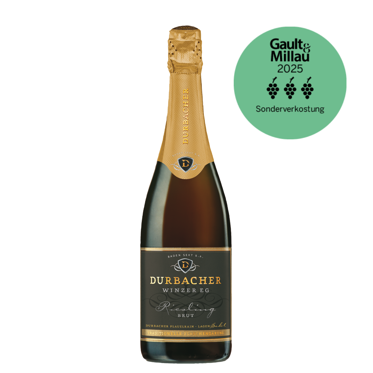 Sektflasche - Durbacher Riesling Sekt brut 0,75L Gault & Millau 2025 prämiert 