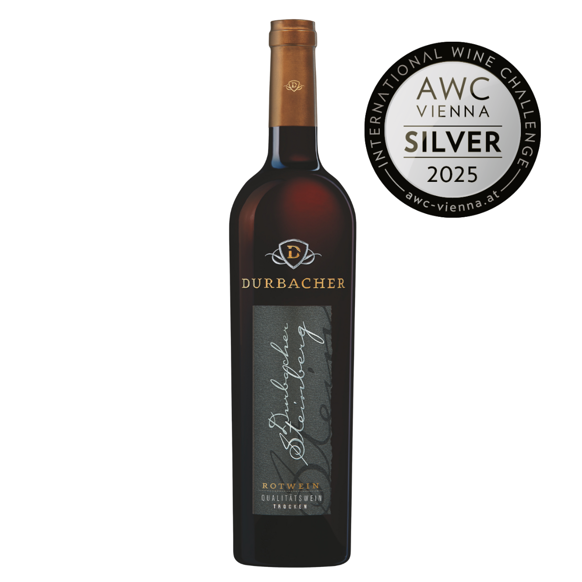 Weinflasche - Durbacher Steinberg Rotwein QbA trocken 0,75L . AWC VIENNA Silber 2025 prämiert 