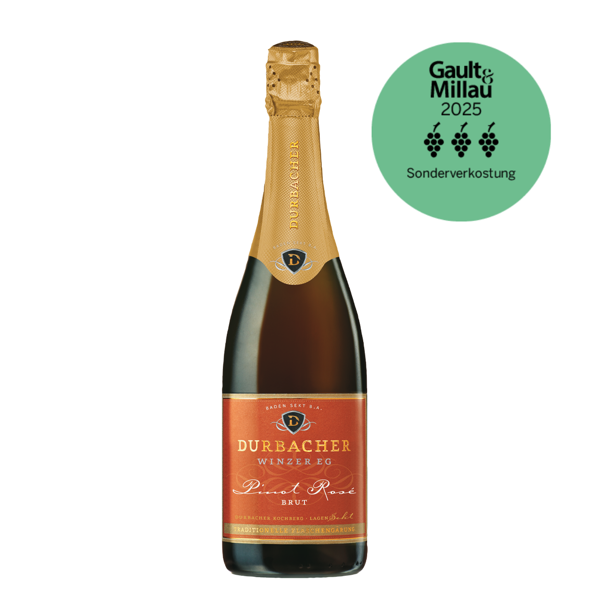 Sektflasche - Durbacher Kochberg Pinot Rosé Sekt brut 0,75L Gault & Millau 2025 prämiert 