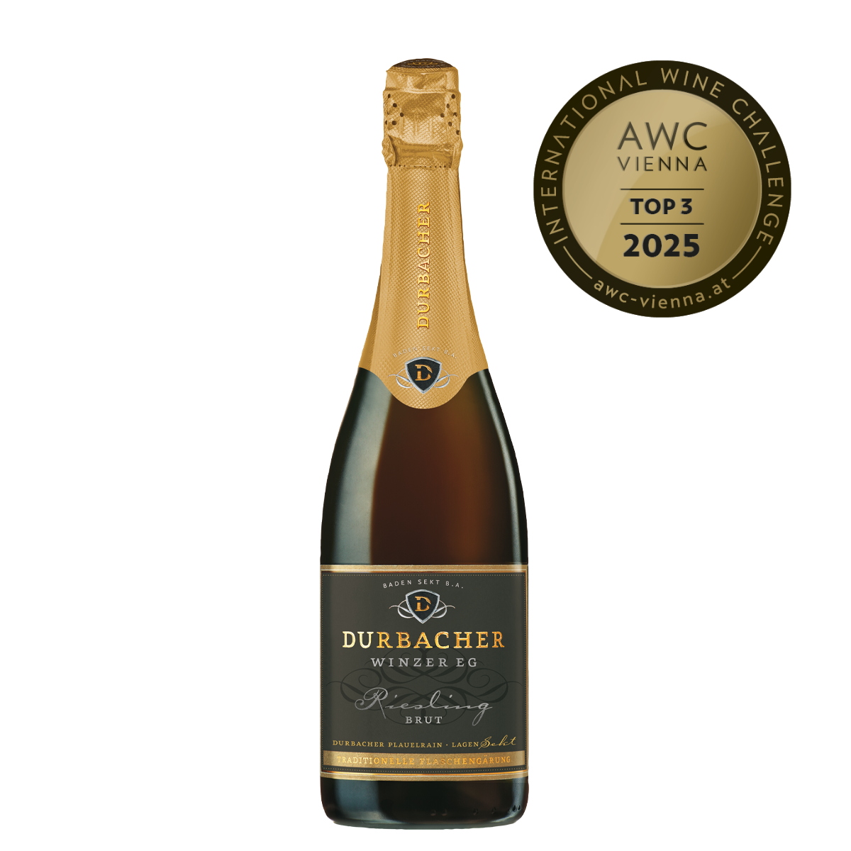 Sektflasche - Durbacher Riesling Sekt brut 0,75L - AWC VIENNA Top 3 2025 prämiert 