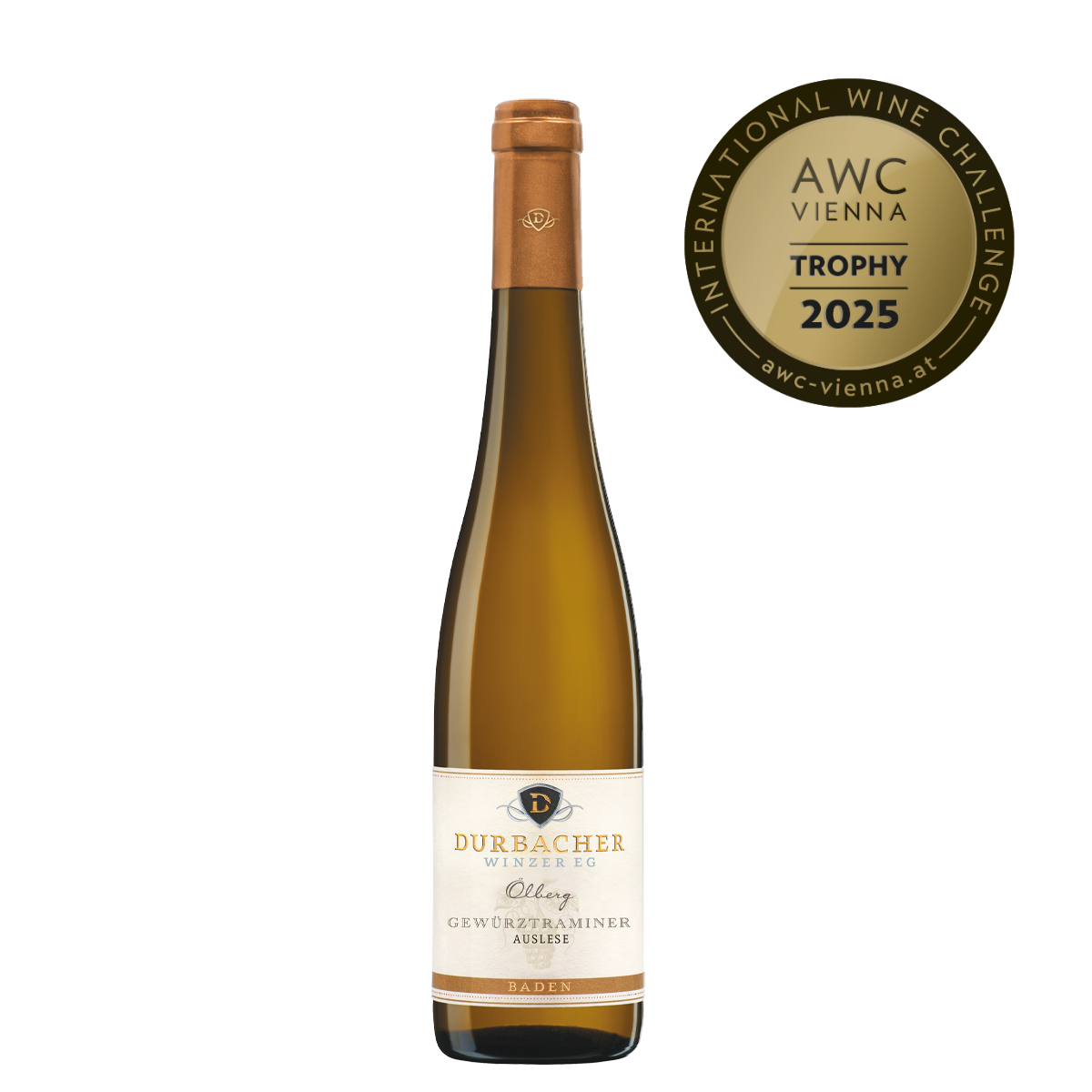 Weinflasche - Durbacher Gewürztraminer Auslese mild 0,5L  - AWC VIENNA Trophy 2025 prämiert