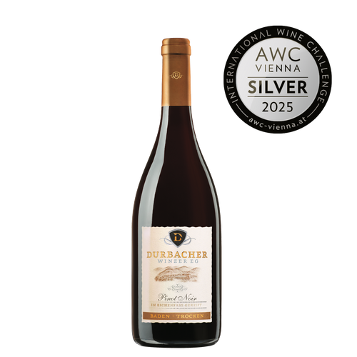 Weinflasche - Durbacher Pinot Noir Qba trocken 0,75L - Holzfass gereift - AWC VIENNA Silber 2025 prämiert