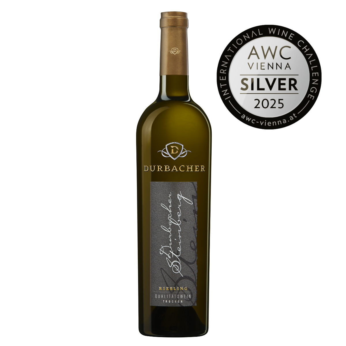 Weinflasche - Durbacher Steinberg Riesling QbA trocken 0,75L - AWC VIENNA Silber 2025 prämiert 