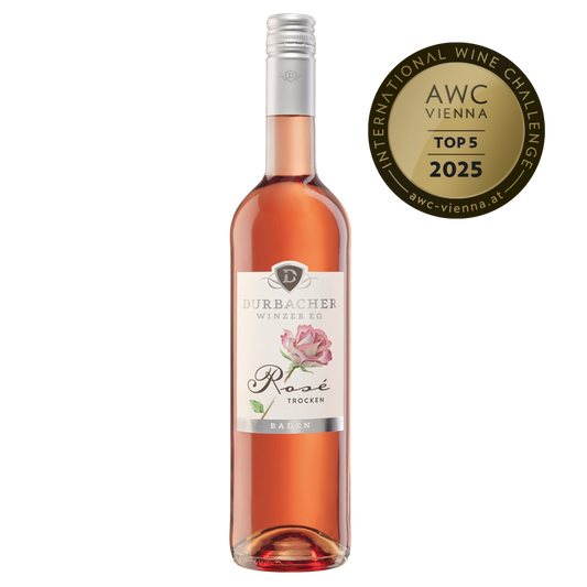 Weinflasche - Durbacher Spätburgunder Rosé - Wein mit der Rose - QbA trocken 0,75L AWC VIENNA Top 5 2025 prämiert