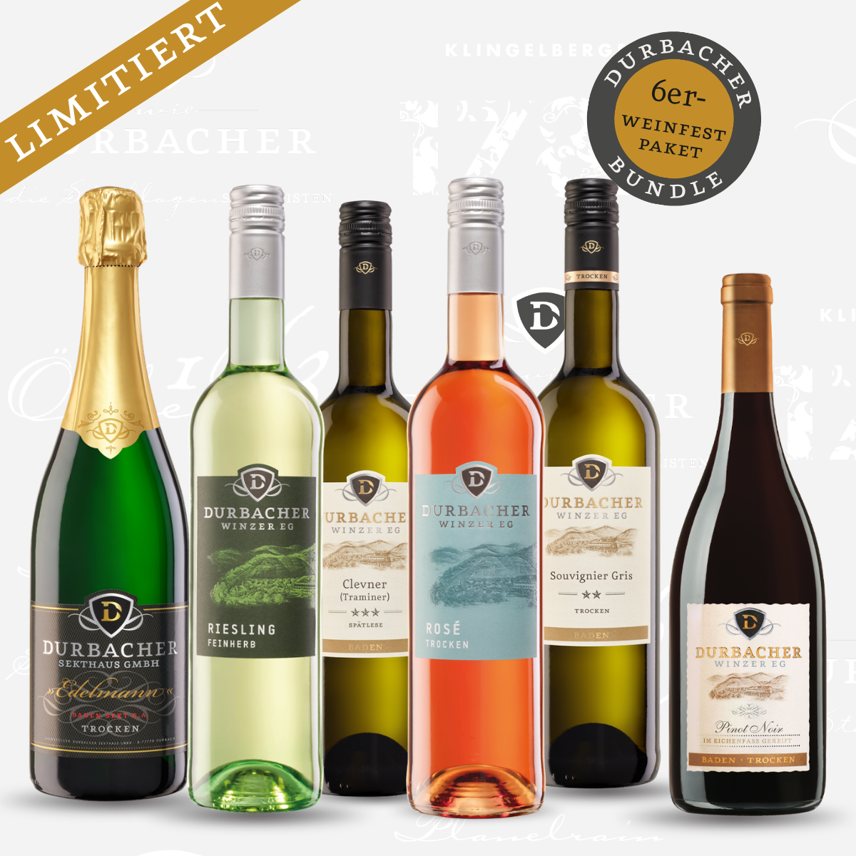 Weinfestpaket - enthält 6 Flaschen á 0,75 L - 1x Sekt, 4x Weißwein, 1x Rotwein