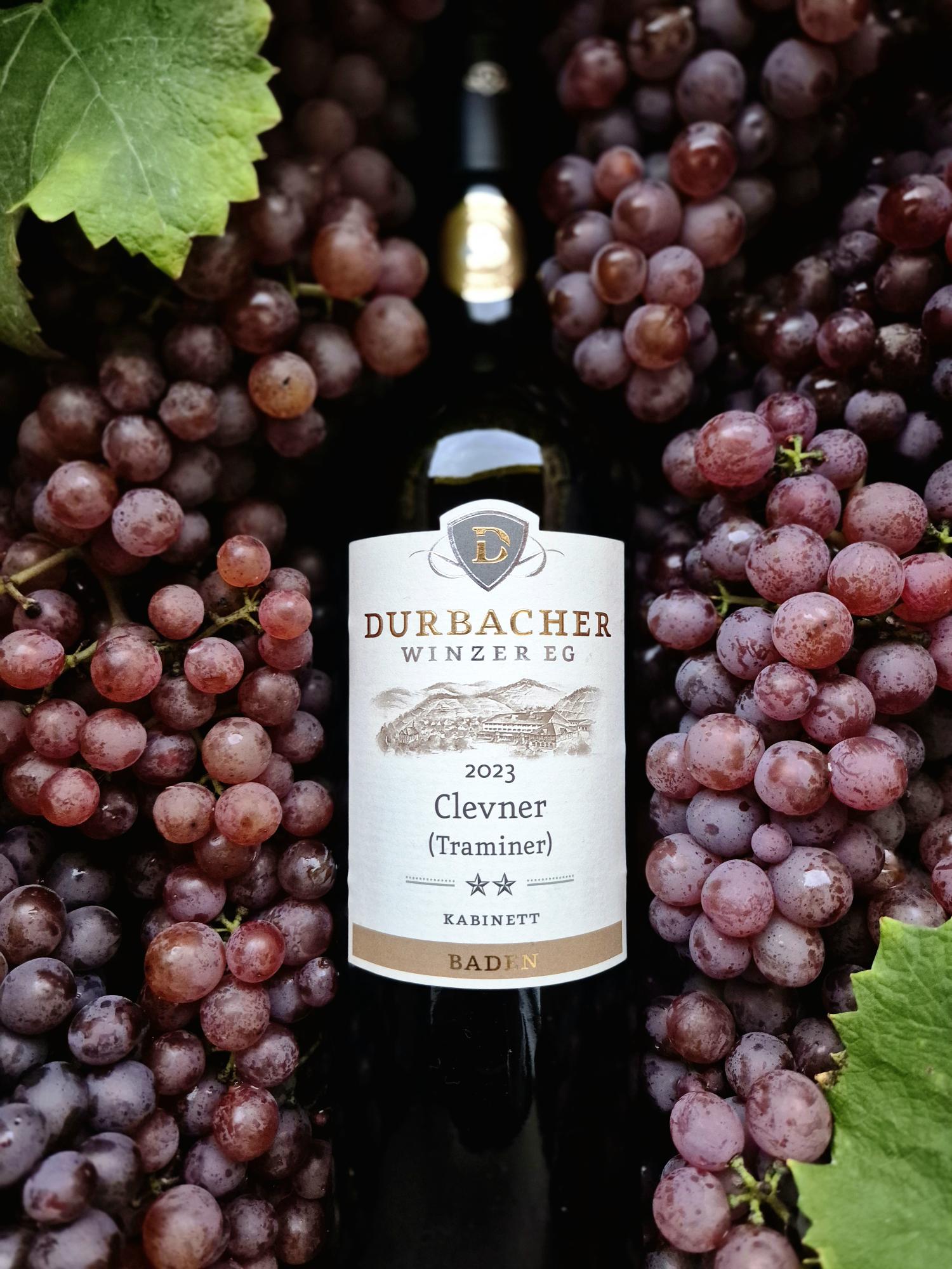 Eine Flasche Clevner auf Clevner-Trauben