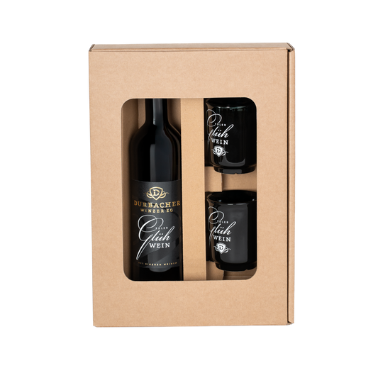 Geschenkset - Winzerglühweinpaket 1 Fl. Edler Glühwein 0,75L , 2 Glühweintassen