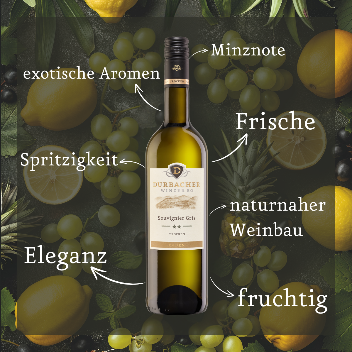 Weinflasche - Durbacher Souvignier Gris Qba mild 0,75L - Beschreibung